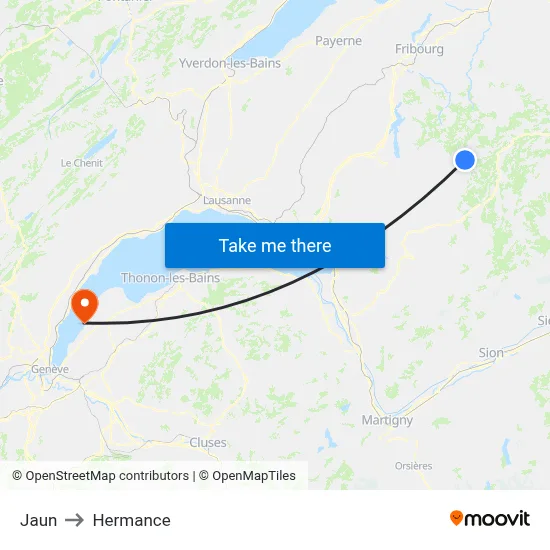 Jaun to Hermance map