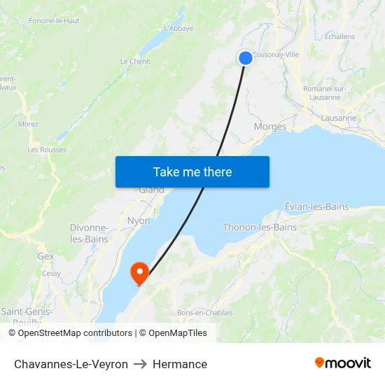 Chavannes-Le-Veyron to Hermance map