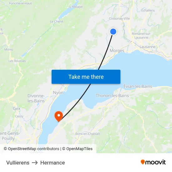Vullierens to Hermance map