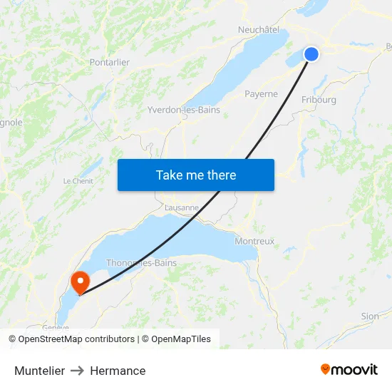 Muntelier to Hermance map