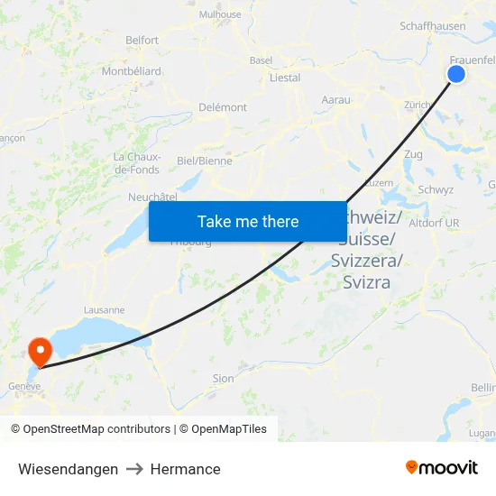 Wiesendangen to Hermance map