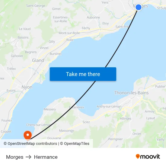 Morges to Hermance map