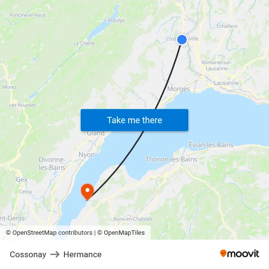 Cossonay to Hermance map