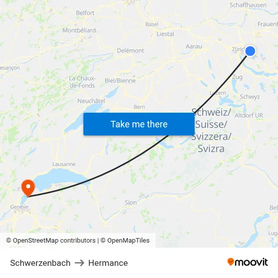 Schwerzenbach to Hermance map