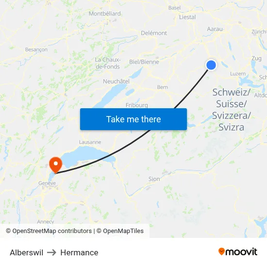 Alberswil to Hermance map