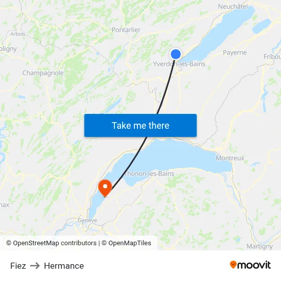 Fiez to Hermance map