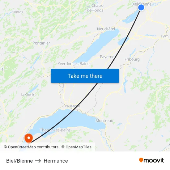 Biel/Bienne to Hermance map