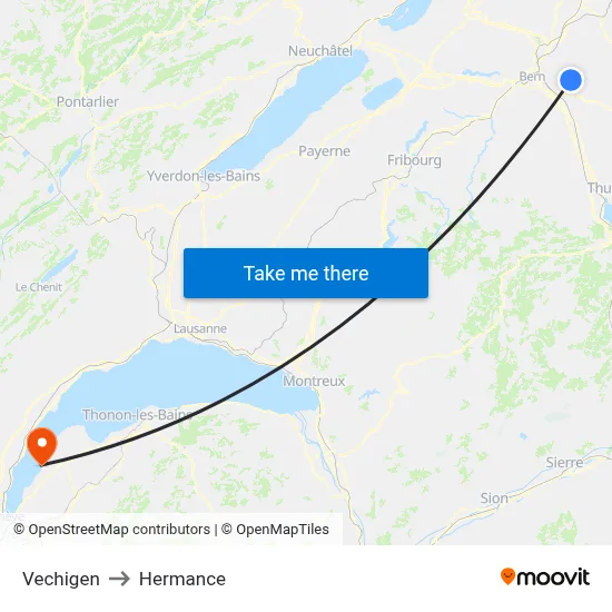 Vechigen to Hermance map
