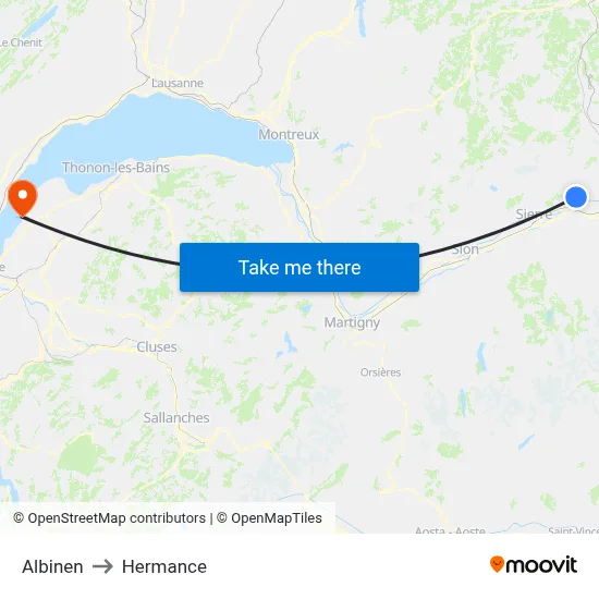 Albinen to Hermance map