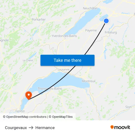 Courgevaux to Hermance map