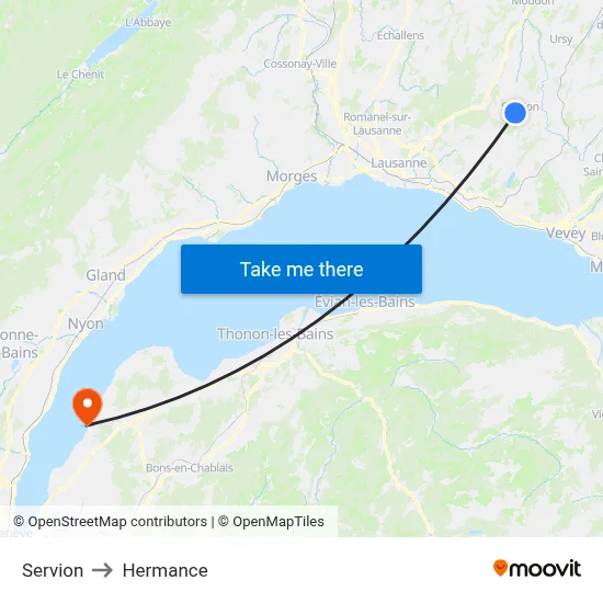 Servion to Hermance map