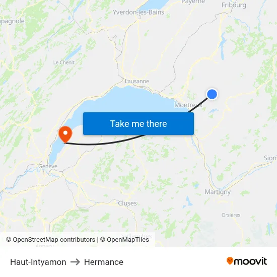 Haut-Intyamon to Hermance map