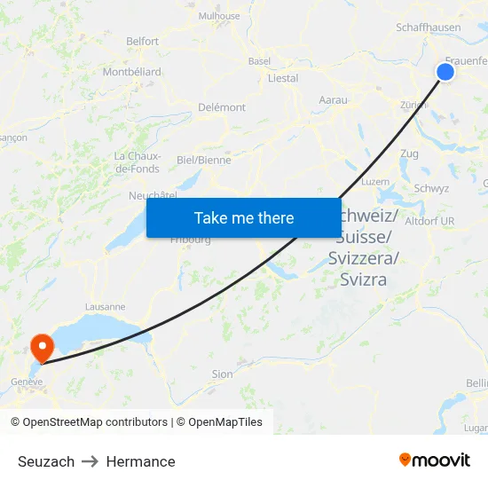 Seuzach to Hermance map