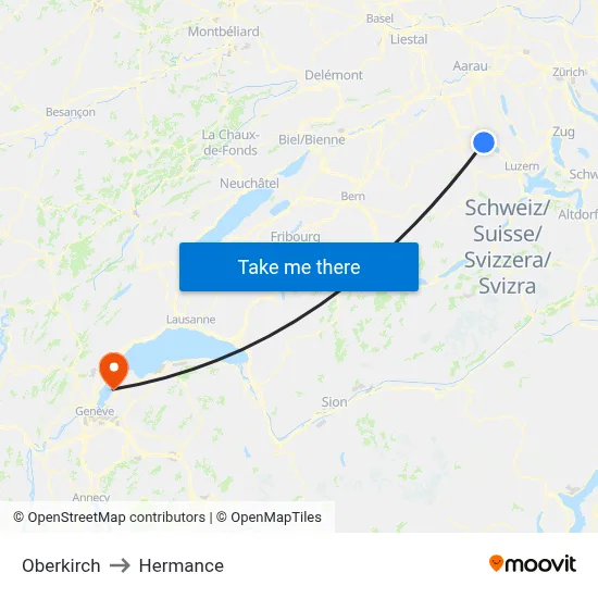 Oberkirch to Hermance map