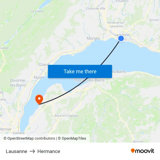 Lausanne to Hermance map
