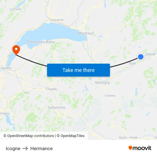 Icogne to Hermance map
