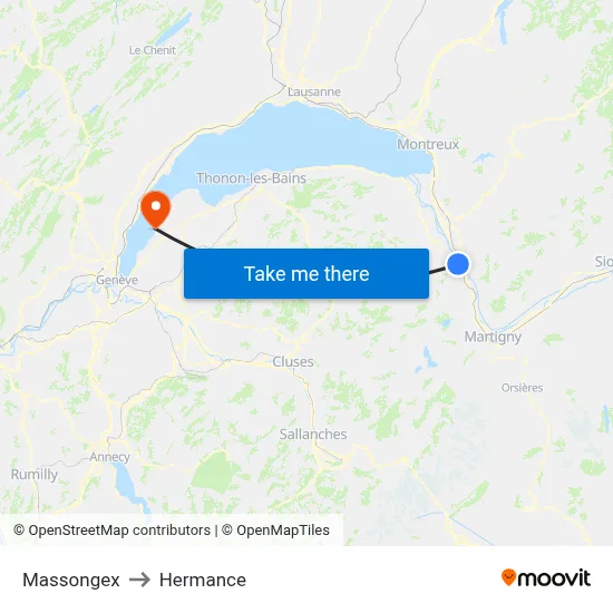 Massongex to Hermance map