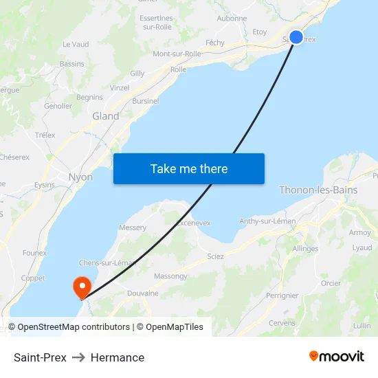 Saint-Prex to Hermance map