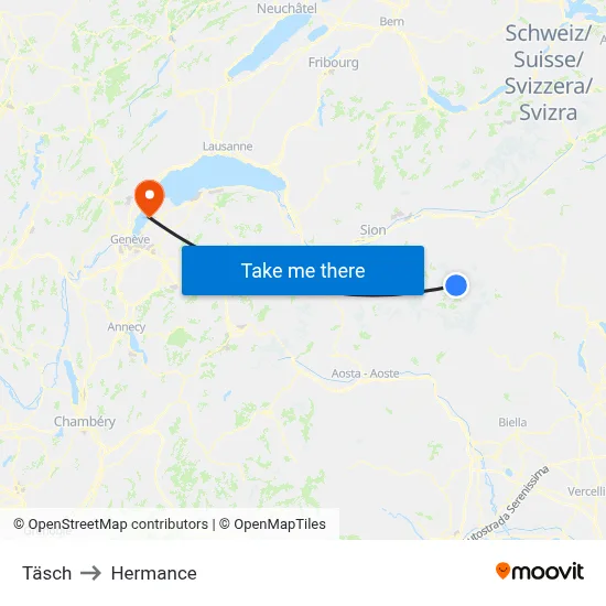 Täsch to Hermance map