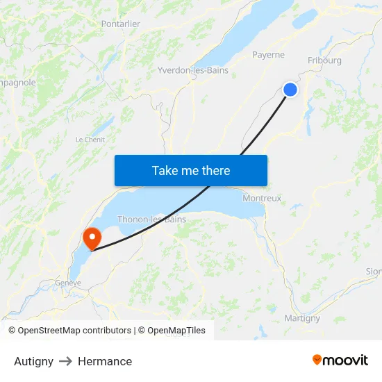 Autigny to Hermance map