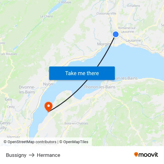 Bussigny to Hermance map
