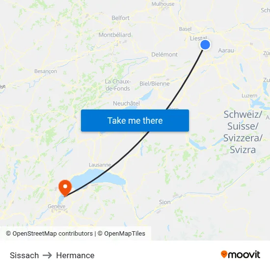 Sissach to Hermance map