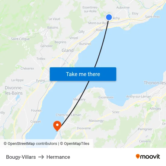 Bougy-Villars to Hermance map