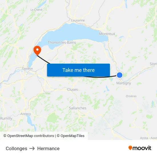 Collonges to Hermance map