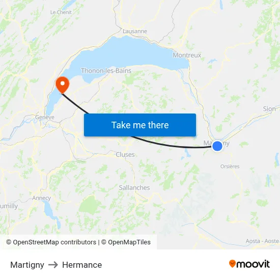 Martigny to Hermance map