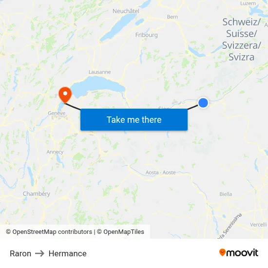 Raron to Hermance map