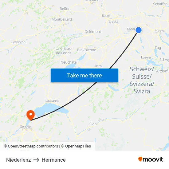 Niederlenz to Hermance map