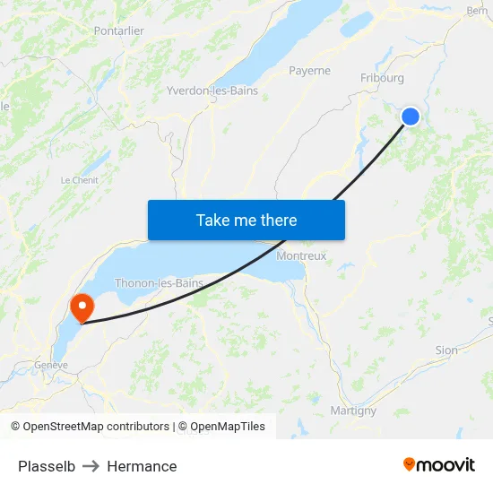 Plasselb to Hermance map