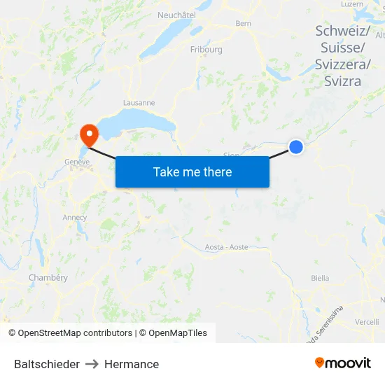 Baltschieder to Hermance map