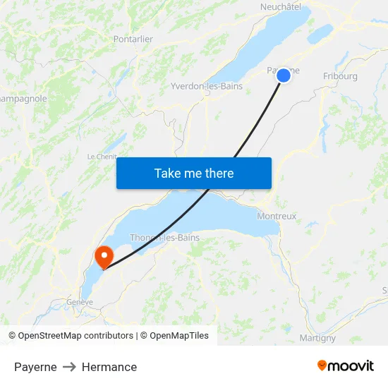 Payerne to Hermance map