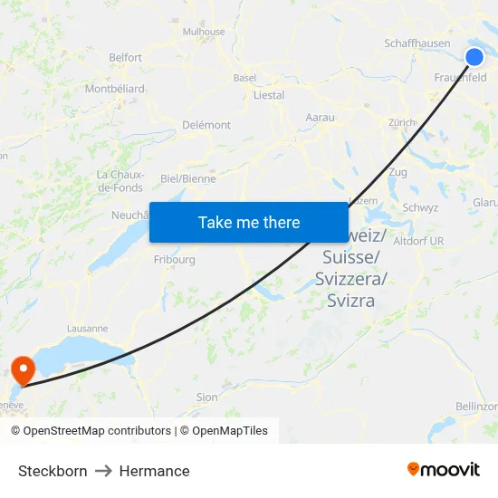Steckborn to Hermance map