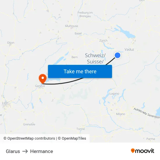 Glarus to Hermance map