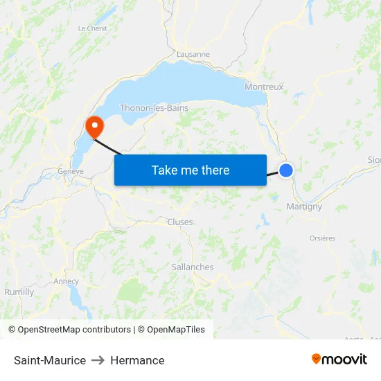 Saint-Maurice to Hermance map