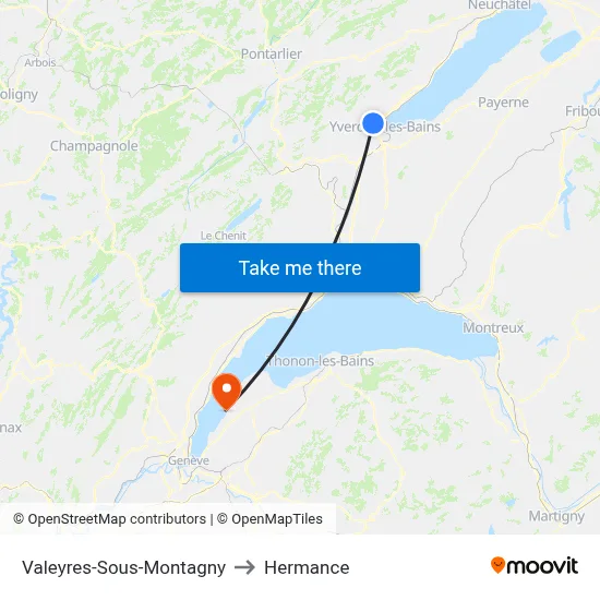 Valeyres-Sous-Montagny to Hermance map