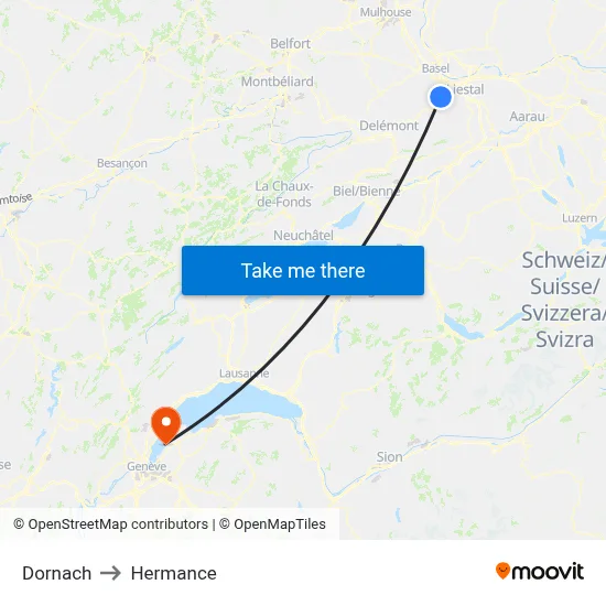Dornach to Hermance map