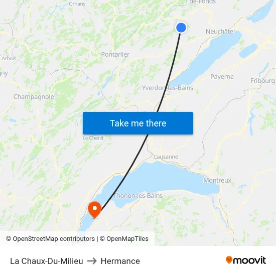 La Chaux-Du-Milieu to Hermance map