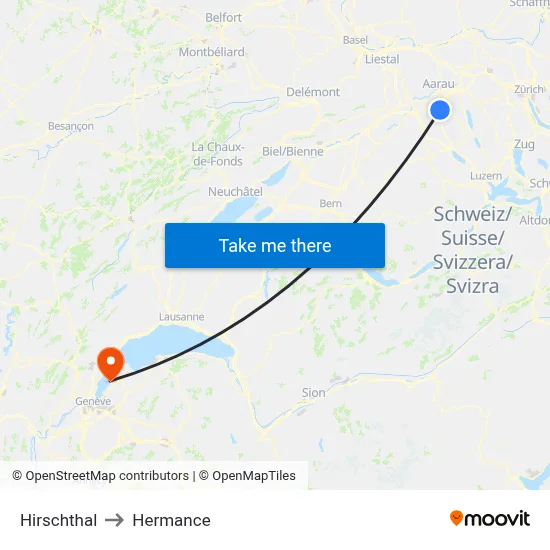 Hirschthal to Hermance map