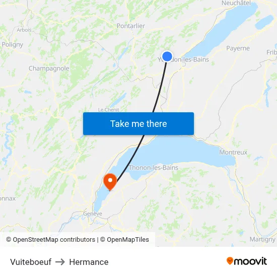 Vuiteboeuf to Hermance map