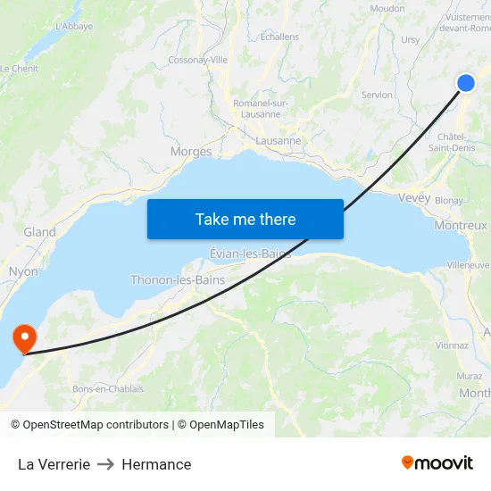 La Verrerie to Hermance map