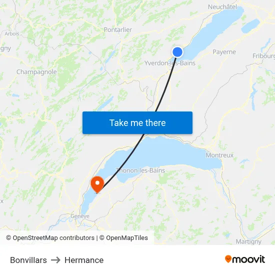 Bonvillars to Hermance map