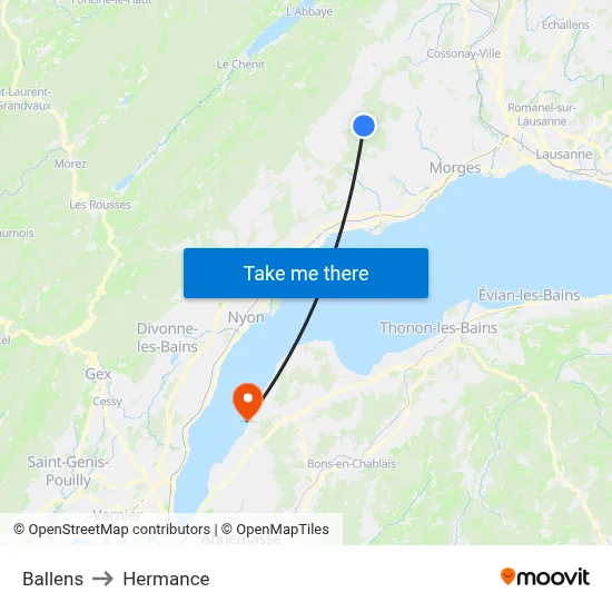Ballens to Hermance map
