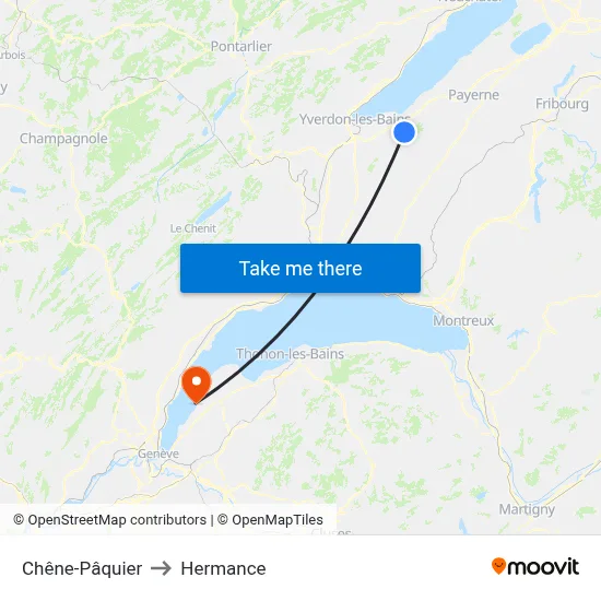 Chêne-Pâquier to Hermance map