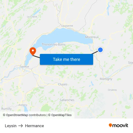 Leysin to Hermance map
