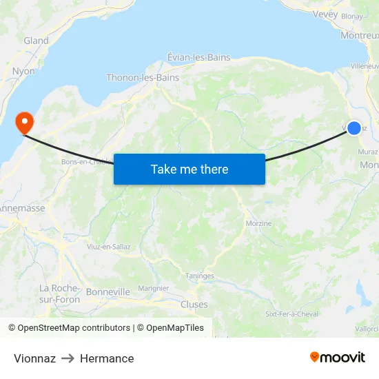 Vionnaz to Hermance map