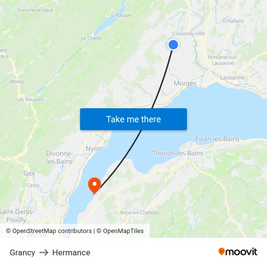 Grancy to Hermance map
