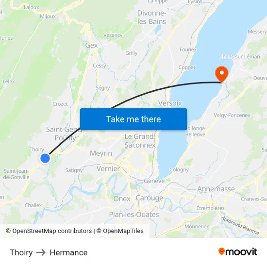 Thoiry to Hermance map